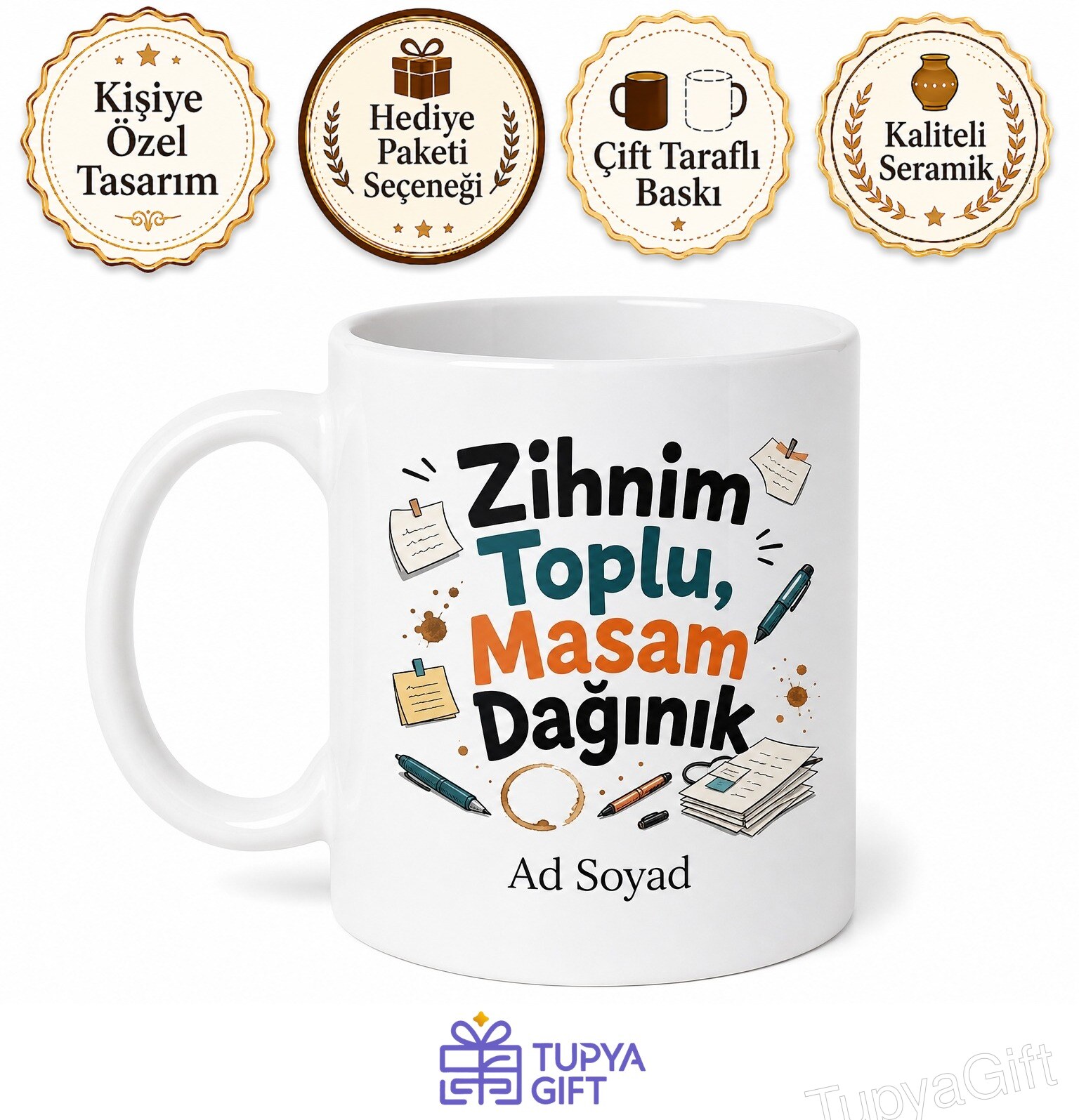 Dağınık Arkadaşa Zihnim Toplu Masam Dağınık Esprili Kupa Bardak Hediye