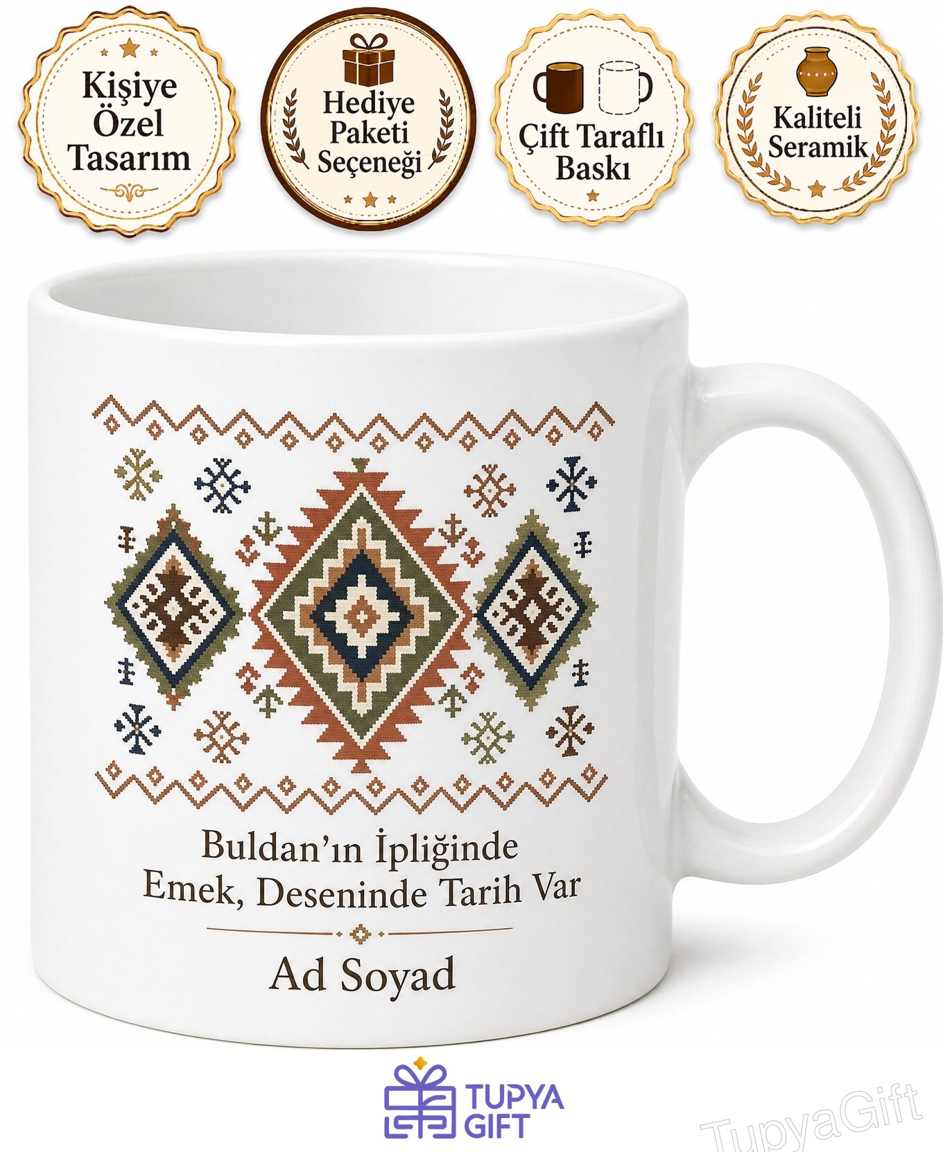 Denizli Buldan El Dokuması Yöresel Motifler Kültür Kupası Hediye Bardak