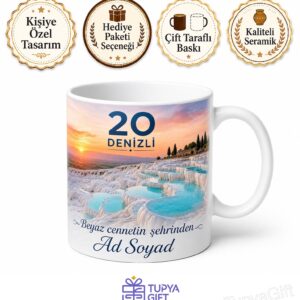 Denizli Plakalı Pamukkale Travertenleri Manzaralı Seramik Kupa Bardak Hediye