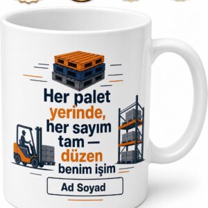 Depo Görevlisine Hediye Sayım Palet İstifleme Lojistik Temalı Baskılı Kupa Bardak
