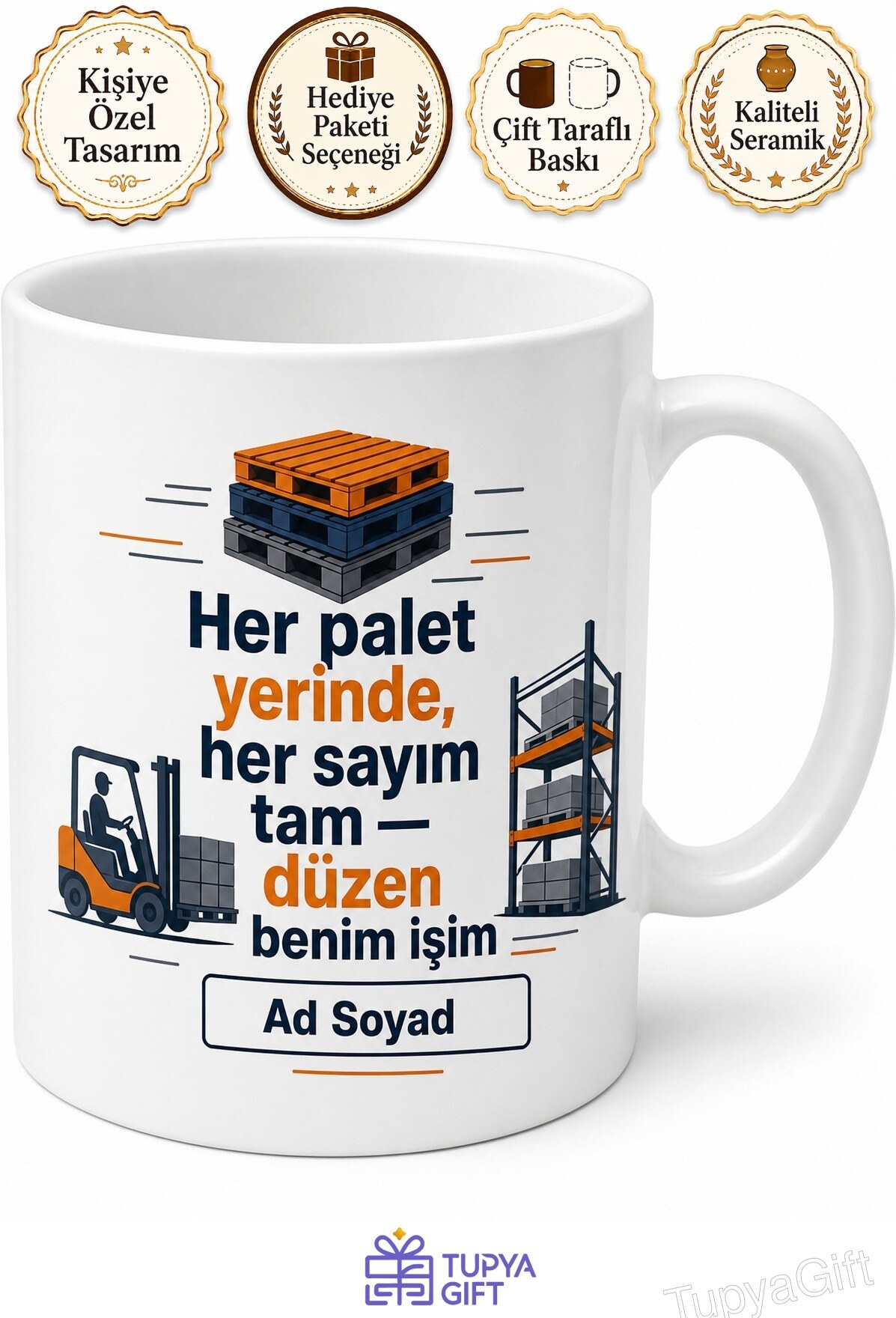 Depo Görevlisine Hediye Sayım Palet İstifleme Lojistik Temalı Baskılı Kupa Bardak