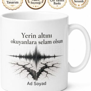 Deprem Uzmanına Hediye Sismograf Fay Hattı Deprem Bilimi Temalı Porselen Kupa Bardak