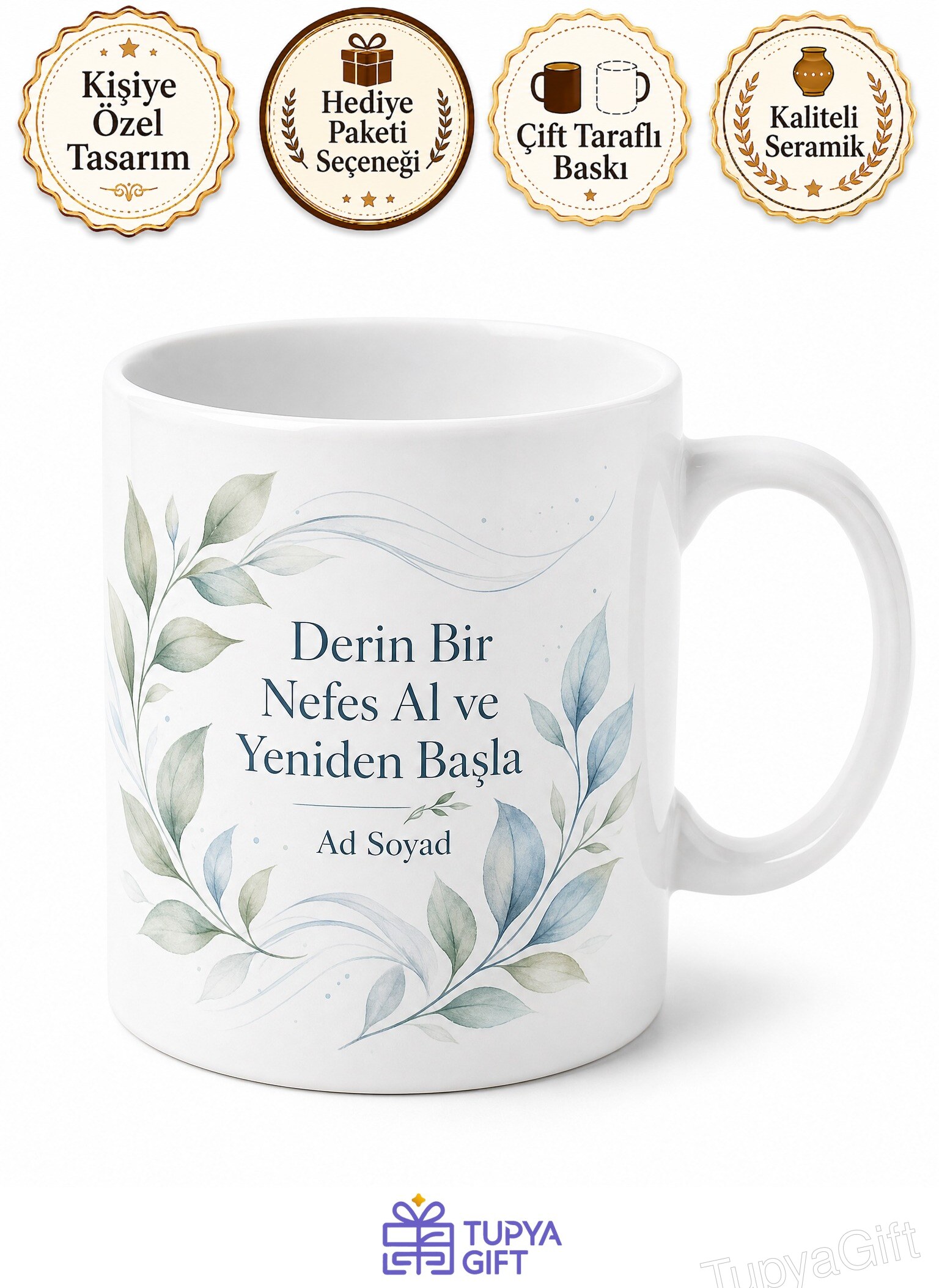 Derin Bir Nefes Al ve Yeniden Başla Dinginlik Temalı Çay Kupası Hediye Bardak
