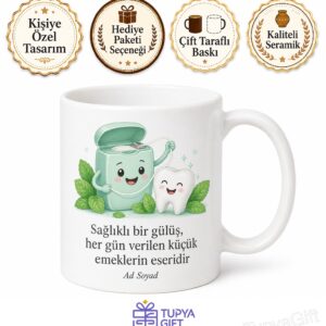 Diş İpi Kullananlara Özel Nane Aromalı Diş İpi Temalı Sağlıklı Dişler Baskılı Porselen Kupa Hediye