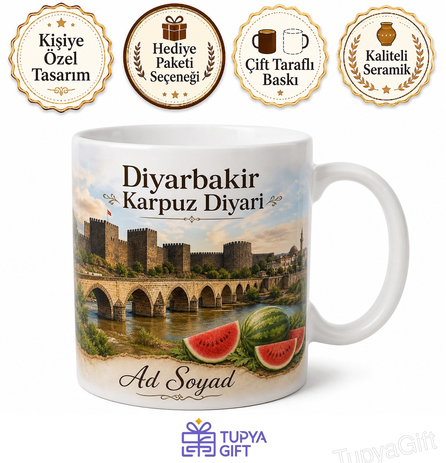 Diyarbakır Surları On Gözlü Köprü Karpuz Diyarı Tarihi Kupa Bardak Hediye