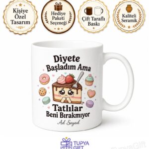 Diyet Tatlı Krizi Esprili Kupa Bardak Komik Hediye Baskılı Kupa