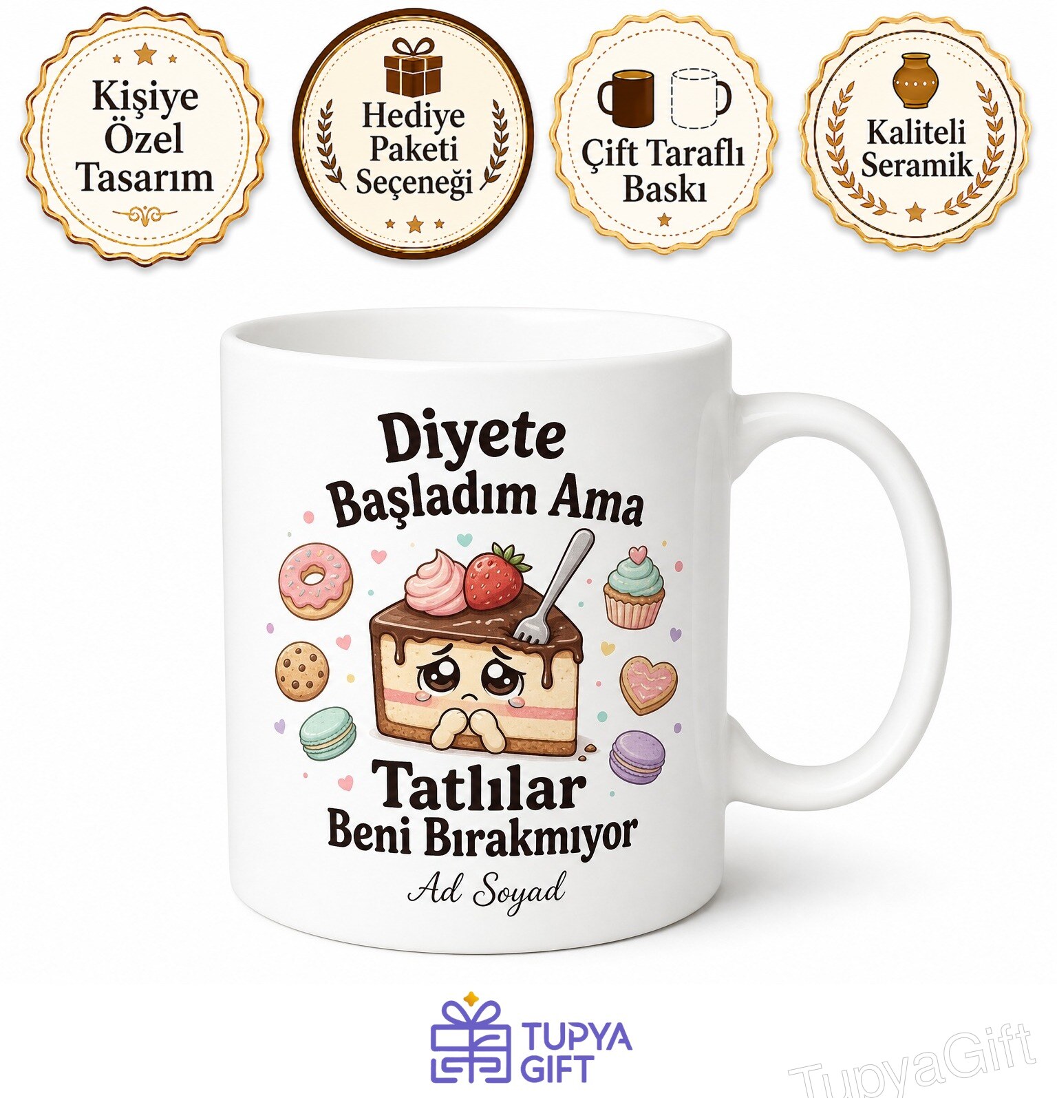Diyet Tatlı Krizi Esprili Kupa Bardak Komik Hediye Baskılı Kupa