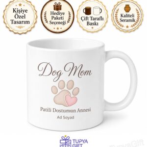 Dog Mom Yazılı Köpek Annesi İngilizce Baskılı Porselen Kupa Bardak Hediye
