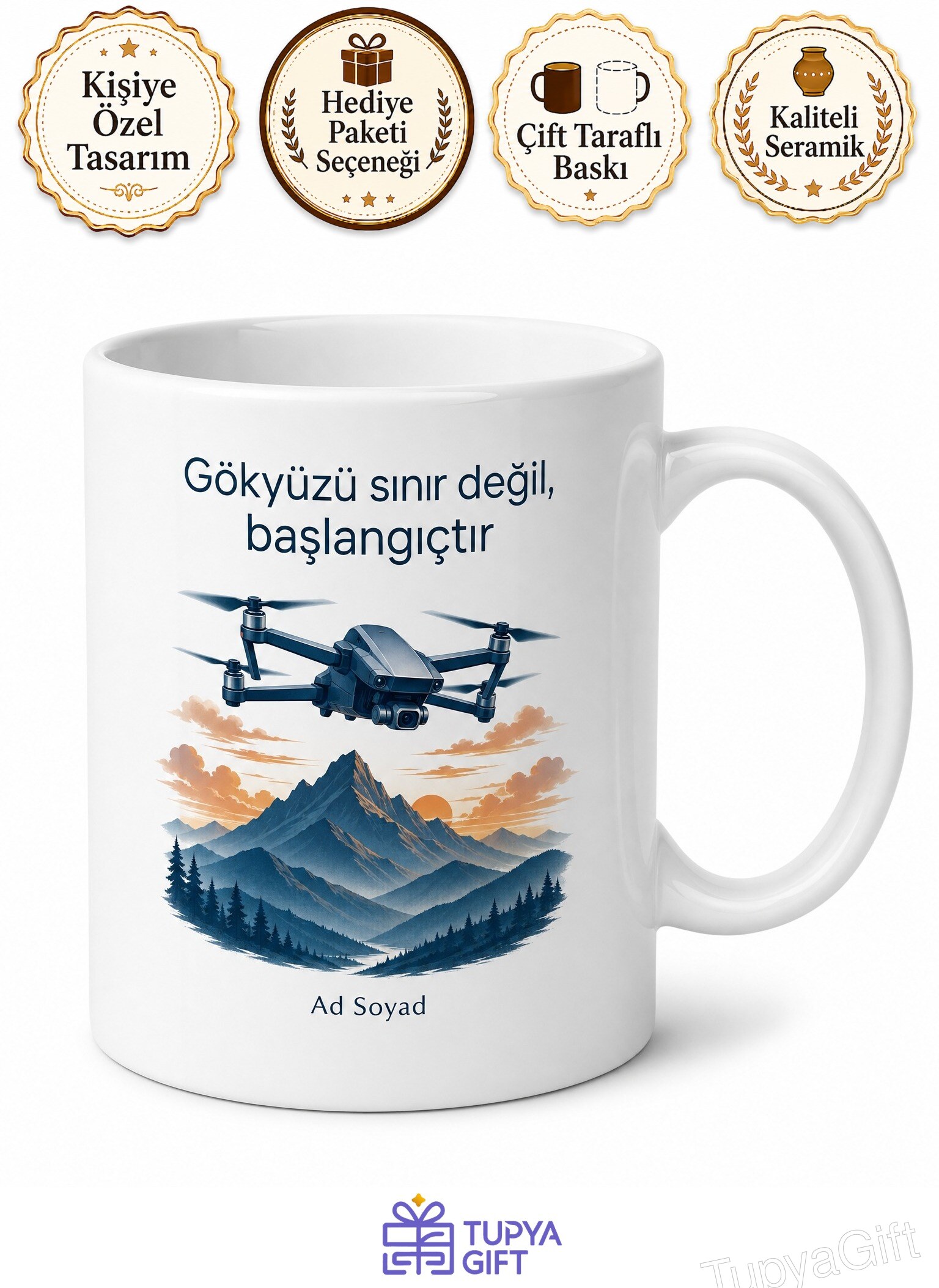 Drone Uçuranlara Özel Gökyüzü Kamerası Gimbal Kuş Bakışı Hava Çekimi Baskılı Kupa Hediye