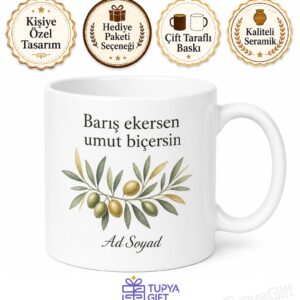Dünya Barış Günü Zeytin Dalı Kupa Savaşsız Dünya Temalı Hediye Bardak
