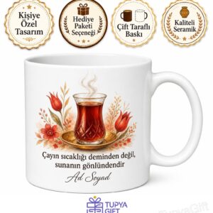 Dünya Çaycılar Günü İnce Belli Bardakta Demli Çay Sunanlara Özel Tasarım Kupa Hediye
