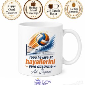 Dünya Voleybol Günü Hediye Kupa File Üstünde Smaç Vuranlara Özel Tasarım Bardak