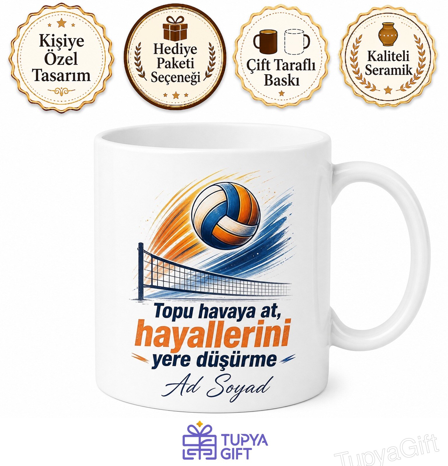 Dünya Voleybol Günü Hediye Kupa File Üstünde Smaç Vuranlara Özel Tasarım Bardak