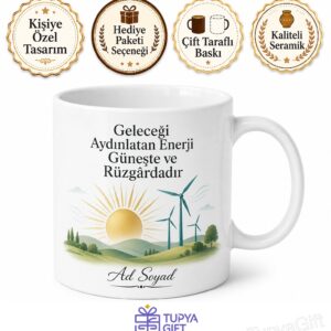 Dünya Yenilenebilir Enerji Günü Güneş Rüzgar Temalı Baskılı Kupa Bardak Hediye