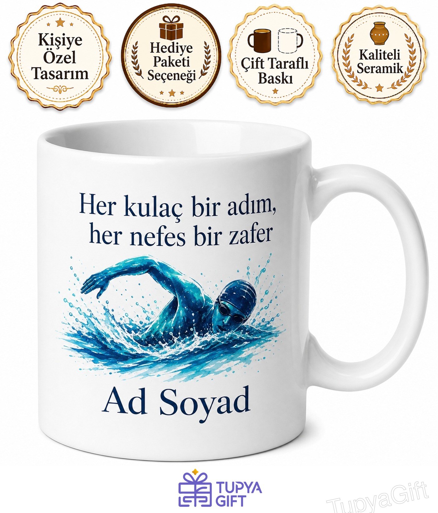 Dünya Yüzme Günü Hediye Kupa Bardak Suları Yararak İlerleyenlere Özel Tasarım