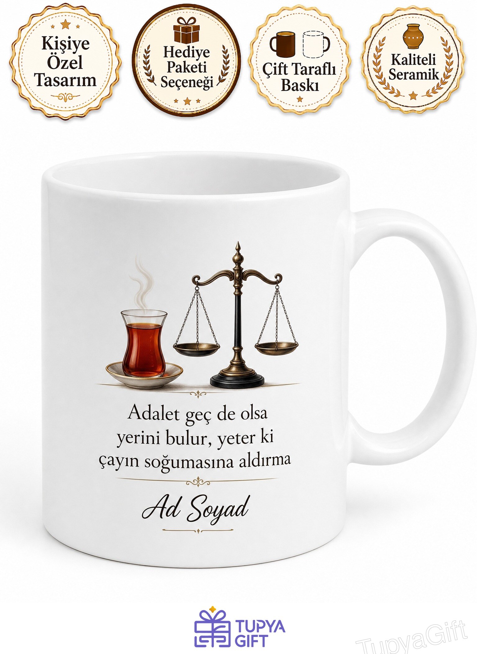 Duruşma Sırası Beklerken Soğuyan Çayını İçen Hak Arayan Hukukçu Kupa Bardak Hediye