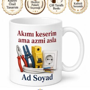 Elektrikçiye Hediye Kupa Priz Kablo Şartel Akım Elektrik Tesisatı Bardak
