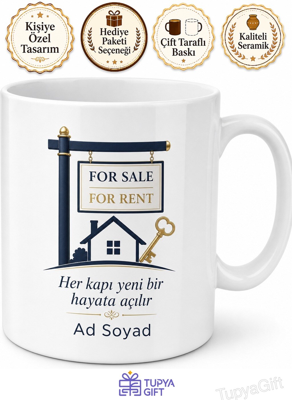Emlakçı Kiralık Satılık Levhası Yeni Yuva Mimarı Kahve Kupası Hediye