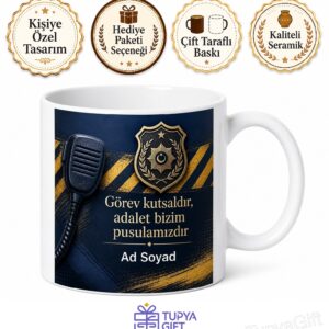 Emniyet Teşkilatı Polisine Devriye Turu Telsiz Asayiş Şeridi Kupa Bardak Hediye