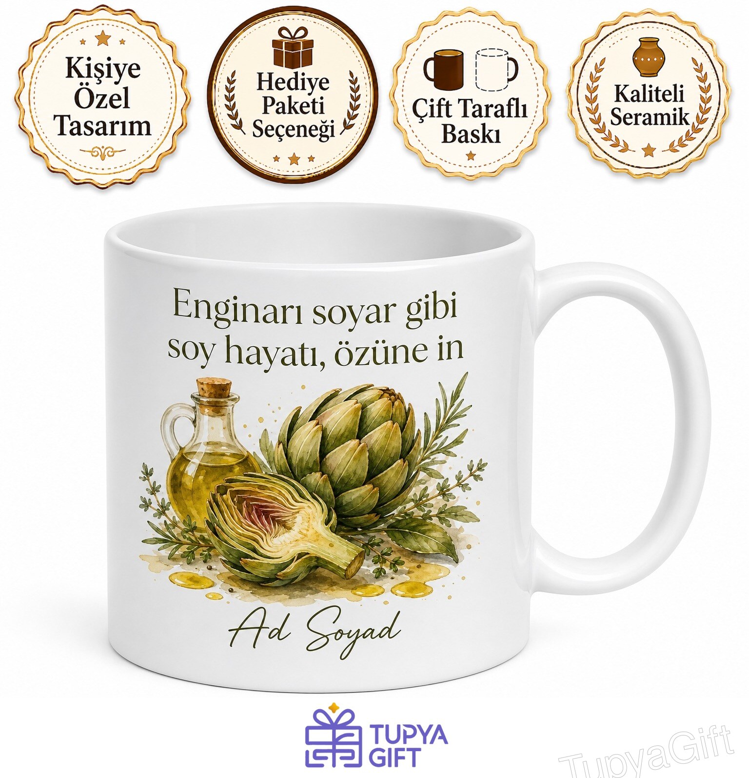 Enginar Yemeği Yiyenlere Zeytinyağlı Enginar Karaciğer Dostu Ege Yemeği Kupa Bardak Hediye