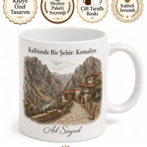 Erzincan Kemaliye Eğin Taş Yolu Karanlık Kanyon Tarihi Evler Baskılı Kupa Hediye