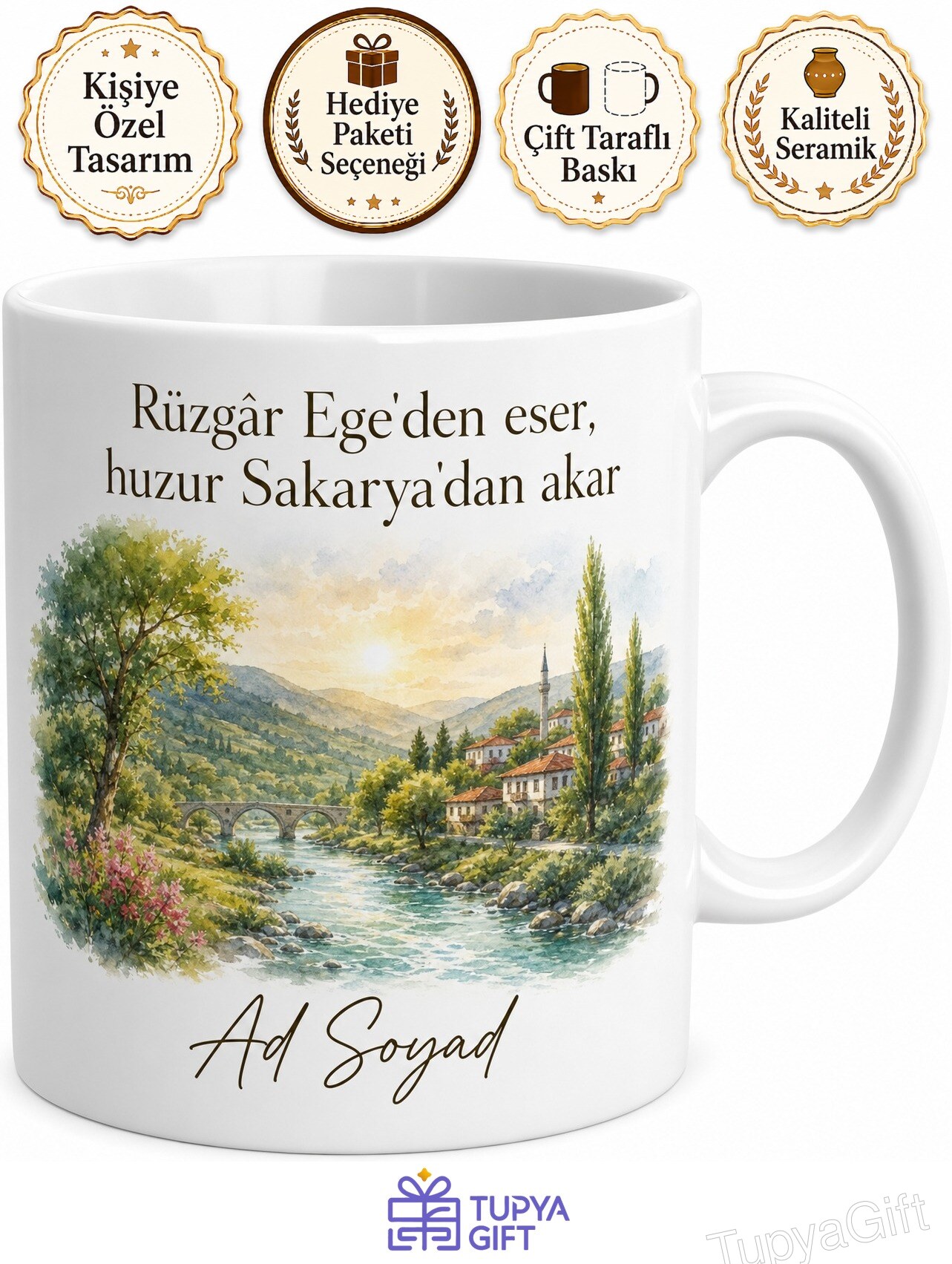 Eskişehir Sarıcakaya Sakarya Nehri Mikroklima Ege Havası Porselen Kupa Hediye Bardak
