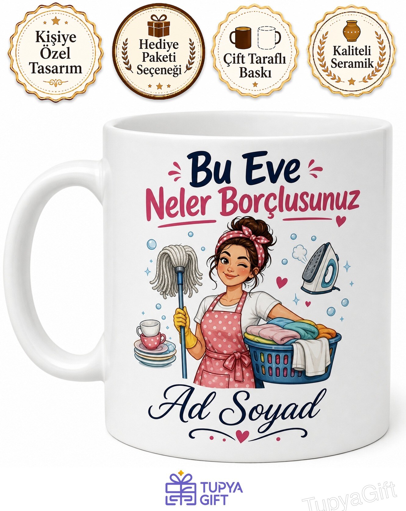 Ev Hanımı Esprili Kupa Süper Anne Çamaşır Bulaşık Yorulmaz Hediye Bardak