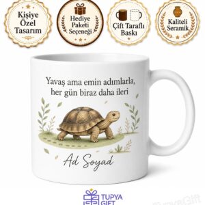 Evde Kaplumbağa Büyütenlere Yavaş Ama Emin Adımlar Kupası Hediye Bardak