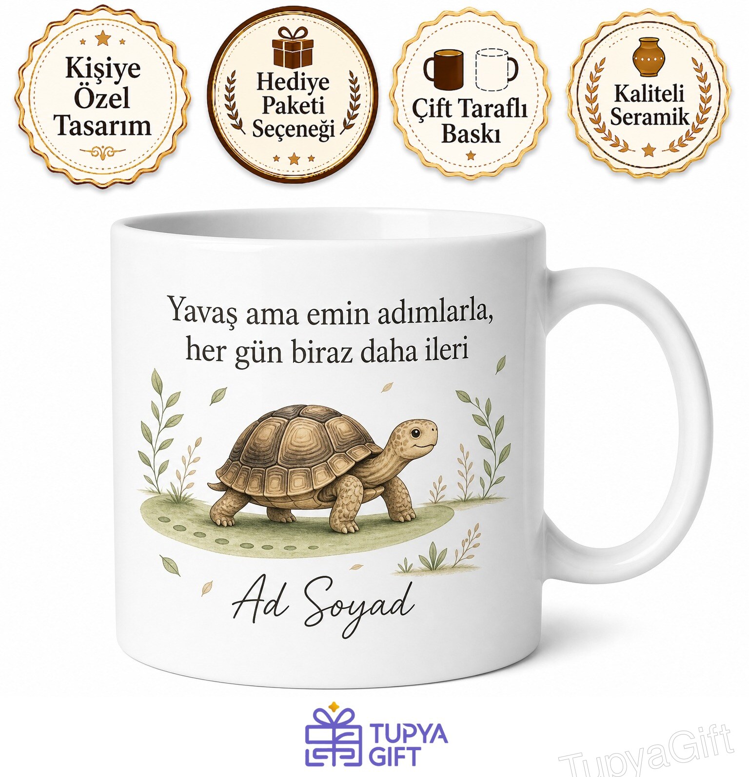 Evde Kaplumbağa Büyütenlere Yavaş Ama Emin Adımlar Kupası Hediye Bardak