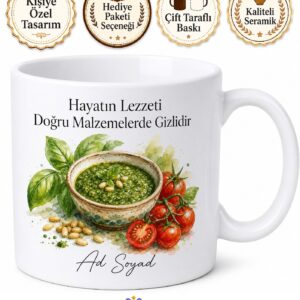 Fesleğen Makarna Sosu İtalyan Mutfağı Pesto Sos Temalı Baskılı Kupa Bardak Hediye