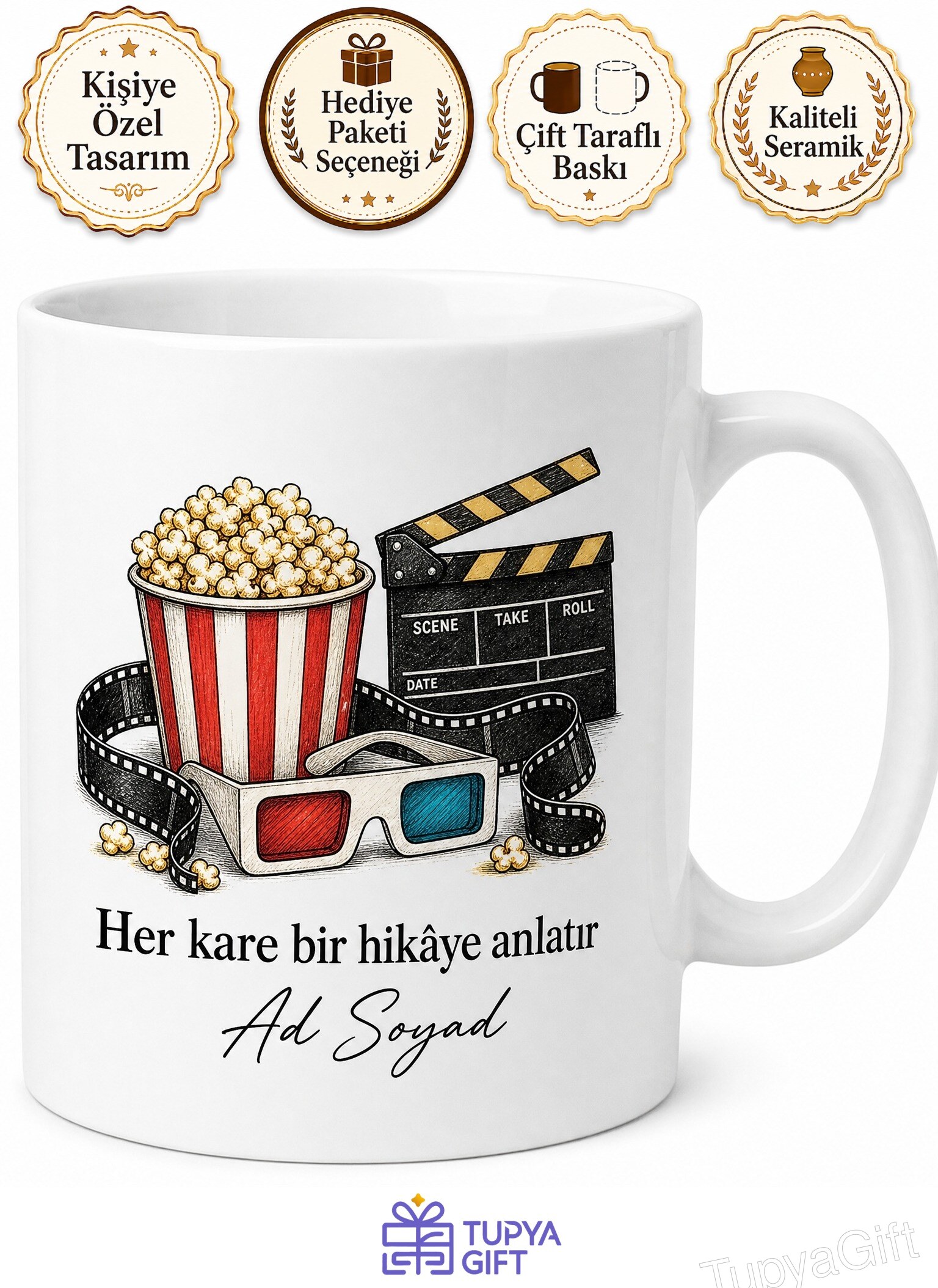 Film Eleştirmeni Patlamış Mısır 3D Gözlük Ev Sineması Kupa Bardak Hediye