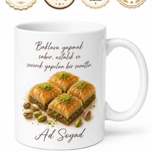 Fıstıklı Baklava Yapanlara Antep Baklavası Kare Baklava Kupa Bardak Hediye