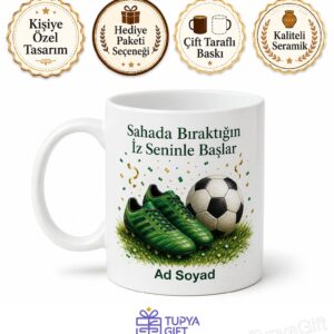Futbolcuya Hediye Krampon Gol Sevinci Yeşil Saha Şampiyonluk Yürüyüşü Baskılı Porselen Kupa Bardak