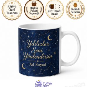 Gece Gökyüzü Altın Yıldızlar Astroloji İsim Eklenebilir Kupa Bardak Hediye