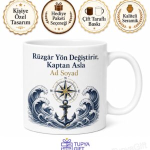 Gemi Kaptanına Hediye Rota Seyir Defteri Liman Okyanus Fatihi Baskılı Porselen Kupa Bardak
