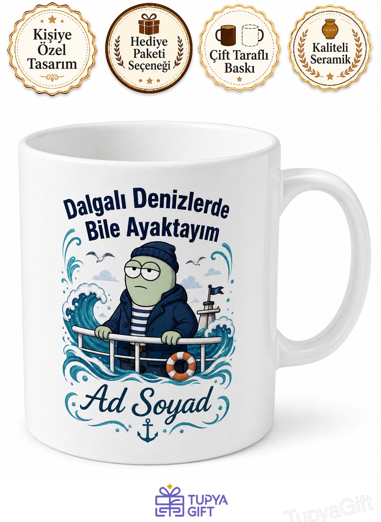 Gemi Turunda Deniz Tutan Hassas Yolcuya Dalgalı Denizler İroni Kupa Hediye Bardak