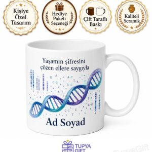 Genetik Mühendisine Hediye DNA Sarmalı Kromozom Haritası Gen Havuzu Baskılı Porselen Kupa Bardak