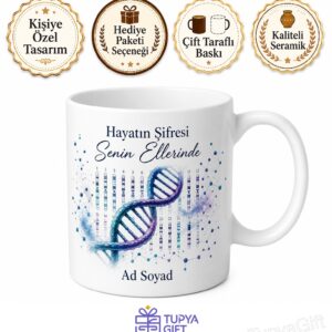 Genetik Uzmanına Hediye DNA Sarmalı Kromozom Haritası Gen Havuzu Baskılı Porselen Kupa Bardak