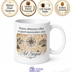 Gezi Kitapları Rota Çizgileri Pusula Yönü Keşfedilmemiş Topraklar Kupa Bardak Hediye