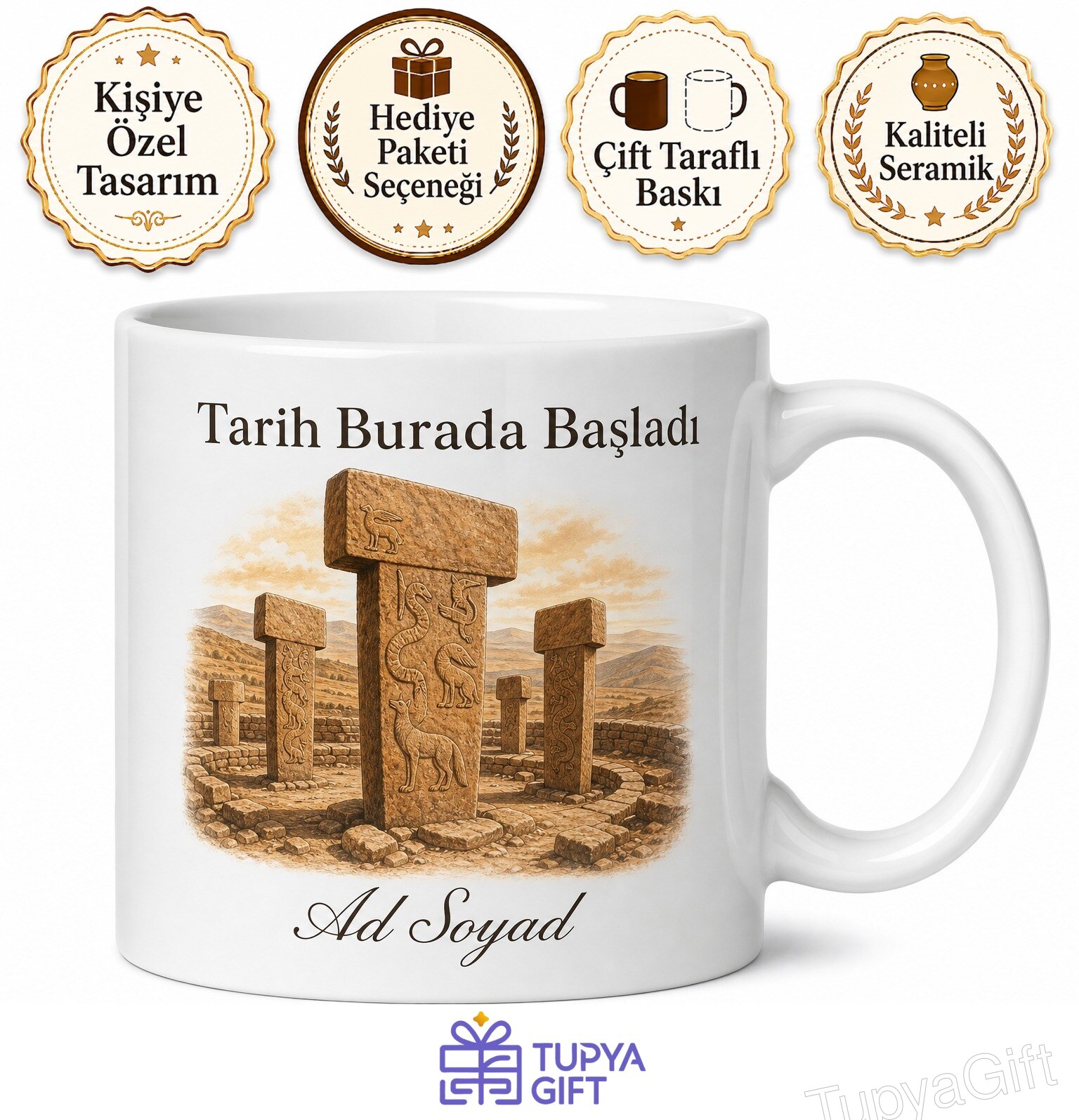Göbeklitepe Dikili Taşları İnsanlığın Sıfır Noktası Tarihi Kupa Bardak Hediye