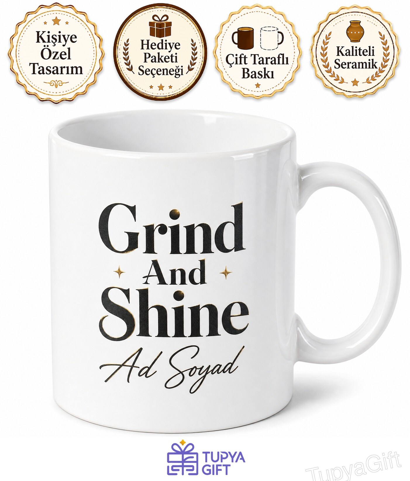 Grind And Shine Temalı Çalış Ve Parla İngilizce Çay Kupası Hediye Bardak