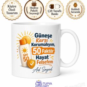 Güneş Kremi 50 Faktör Koruma UVA UVB Güneş Yanığı Önleyici Baskılı Kupa Hediye Bardak
