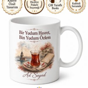 Gurbet Elde İnce Belli Çay Bardağı Hasreti Çekenlere Seramik Kupa Hediye