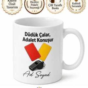 Hakem Kırmızı Kart Sarı Kart Düdük Sesi Adil Karar Kupası Hediye Bardak