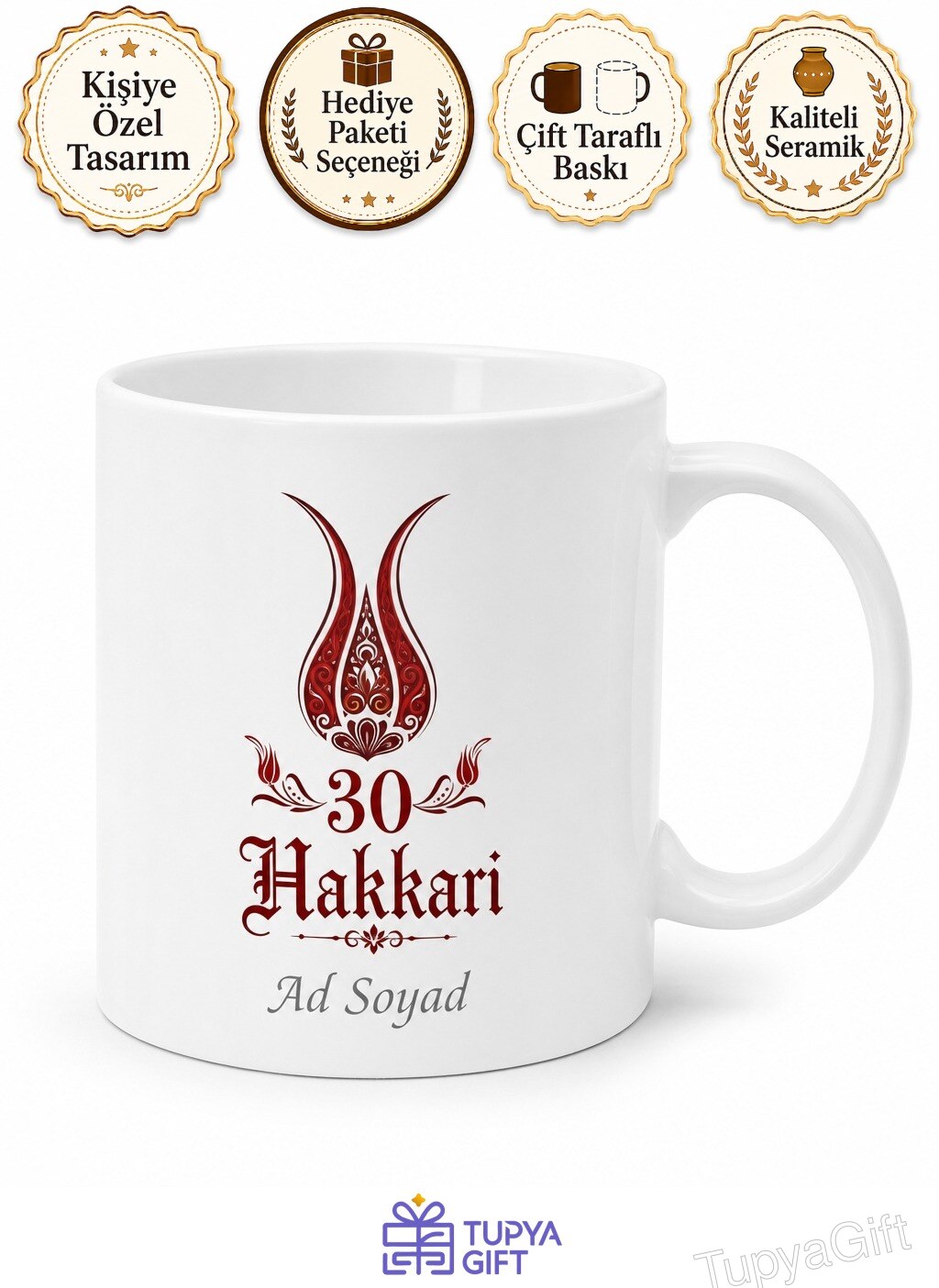 Hakkari Plakalı Ters Lale Motifli Yöresel Seramik Kupa Bardak Hediye