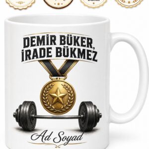 Halterciye Altın Madalya Halter Şampiyonası Özel Tasarım Porselen Kupa Bardak Hediye