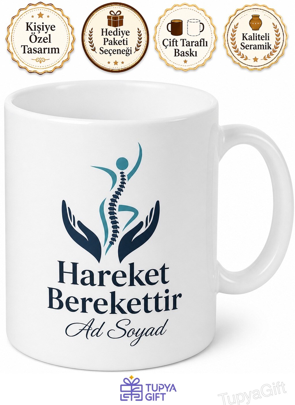 Hareket Berekettir Temalı Fizyoterapist Kahve Kupası Hediye Bardak