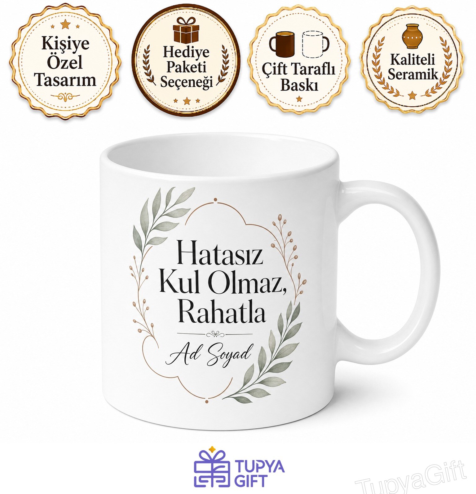 Hatasız Kul Olmaz Rahatla Motivasyon Kupa Bardak Hediye Porselen Kupa