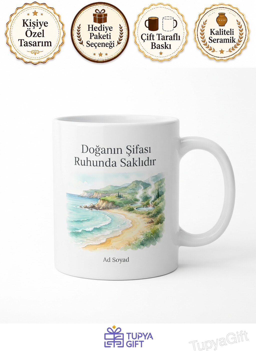 Hatay Erzin Burnaz Plajı İçmeler Kaplıcası Şifalı Sular Doğa Ruhu Kupa Bardak Hediye
