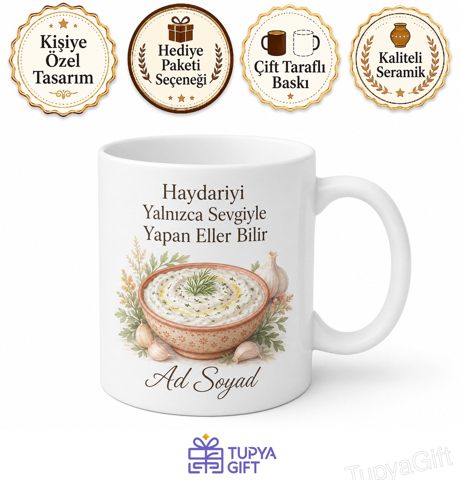 Haydari Yapan Anneye Süzme Yoğurtlu Sarımsaklı Meze Kupa Bardak Hediye